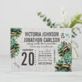 Mint en Burlap Succulent Modern Wedding Kaart (Staand voorkant)