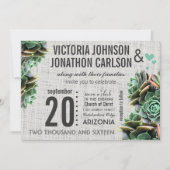 Mint en Burlap Succulent Modern Wedding Kaart (Voorkant)