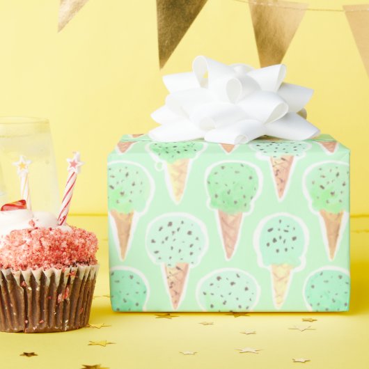 Mint en Chip Ice Cream Kegelpatroon Cadeaupapier (Verjaardagsfeest)