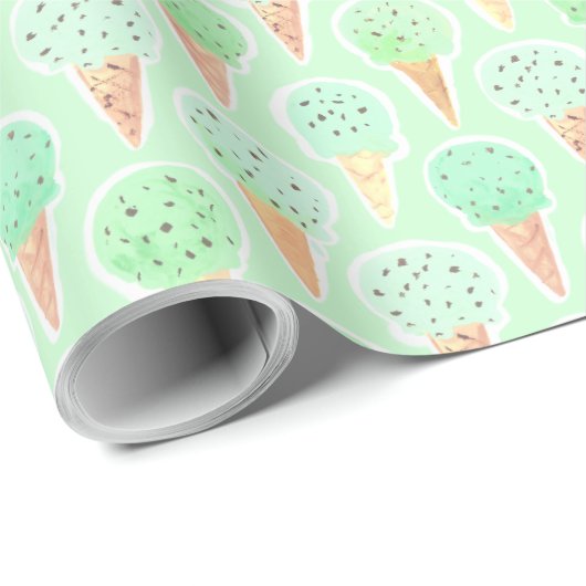 Mint en Chip Ice Cream Kegelpatroon Cadeaupapier (Rol Hoek)