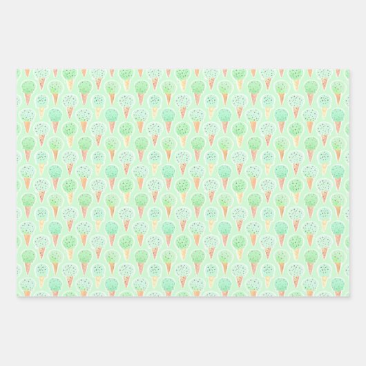 Mint en Chip Ice Cream Kegelpatroon Inpakpapier Vel (Voorkant)