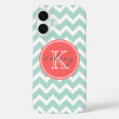 Mint en Coral Chevron Custom Monogram Case-Mate iPhone Case (Achterkant)