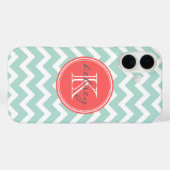 Mint en Coral Chevron Custom Monogram Case-Mate iPhone Case (Achterkant (horizontaal))