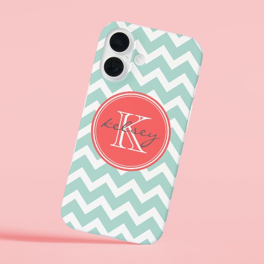 Mint en Coral Chevron Custom Monogram Case-Mate iPhone Case