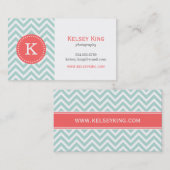 Mint en Coral Chevron Custom Monogram Visitekaartje (Voorkant / Achterkant)