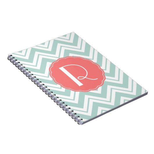 Mint en Coral Chevron Monogram notebook Notitieboek (Rechterzijde)