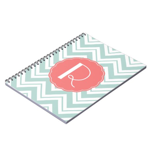 Mint en Coral Chevron Monogram notebook Notitieboek (Linkerzijde)