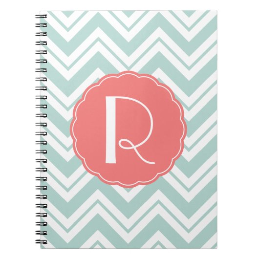 Mint en Coral Chevron Monogram notebook Notitieboek (Voorkant)