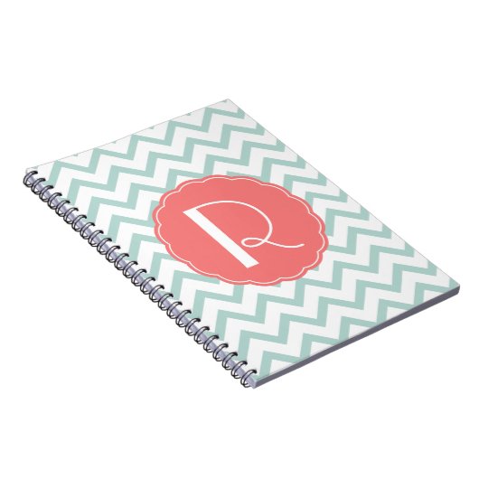 Mint en Coral Chevron Monogram notebook Notitieboek (Rechterzijde)
