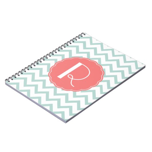 Mint en Coral Chevron Monogram notebook Notitieboek (Linkerzijde)
