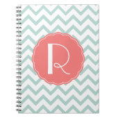 Mint en Coral Chevron Monogram notebook Notitieboek (Voorkant)