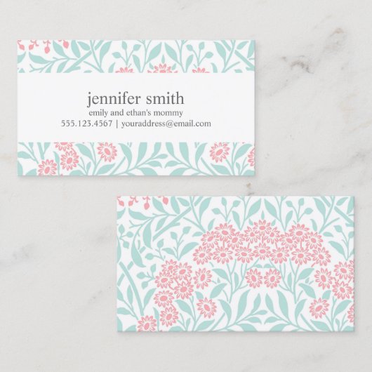 Mint en Coral Floral Damask Pattern Contactkaartje (Voorkant / Achterkant)