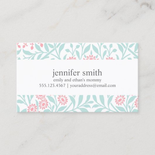 Mint en Coral Floral Damask Pattern Contactkaartje (Voorkant)