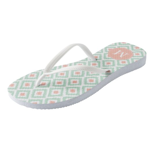 Mint en Coral Ikat Pattern Teenslippers (Schuin)