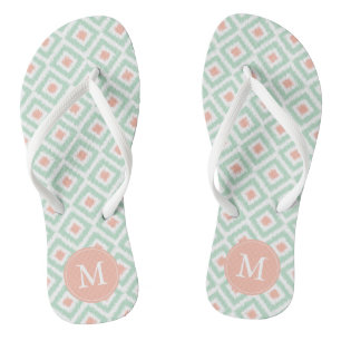 Mint en Coral Ikat Pattern Teenslippers