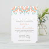 Mint en Coral Peach Damask Wedding Invitation Kaart (Staand voorkant)