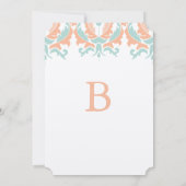 Mint en Coral Peach Damask Wedding Invitation Kaart (Achterkant)