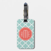 Mint en Coral Quatrefoil met aangepast Monogram Bagagelabel (Achterkant verticaal)