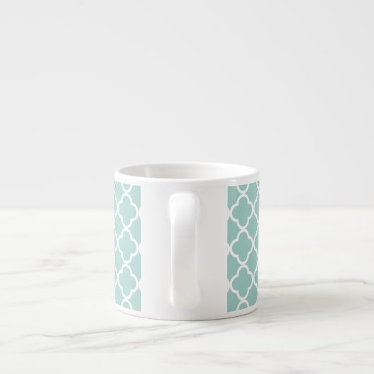 Mint en Coral Quatrefoil met aangepast Monogram Espresso Kop (Achterkant)