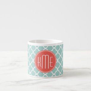 Mint en Coral Quatrefoil met aangepast Monogram Espresso Kop