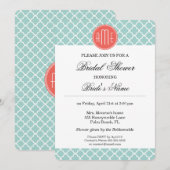 Mint en Coral Quatrefoil met aangepast Monogram Kaart (Voorkant / Achterkant)