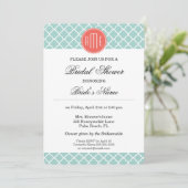 Mint en Coral Quatrefoil met aangepast Monogram Kaart (Staand voorkant)