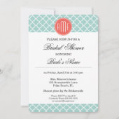 Mint en Coral Quatrefoil met aangepast Monogram Kaart (Voorkant)