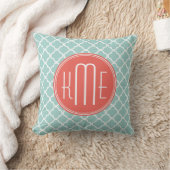 Mint en Coral Quatrefoil met aangepast Monogram Kussen (Deken)