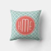 Mint en Coral Quatrefoil met aangepast Monogram Kussen (Achterkant)