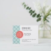 Mint en Coral Quatrefoil met aangepast Monogram Visitekaartje (Staand voorkant)