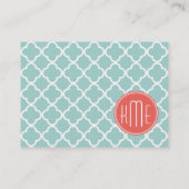 Mint en Coral Quatrefoil met aangepast Monogram Visitekaartje (Achterkant)