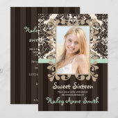 Mint en Donker  Damask Sweet Sixteen Kaart (Voorkant / Achterkant)