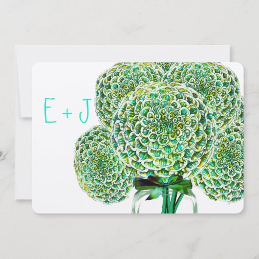 Mint en Emerald Zinnia Mason Jar Wedding Invites Kaart (Achterkant)