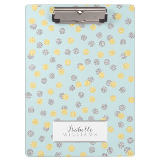 Mint en Faux Glitter Polka Dots Klembord (Voorkant)