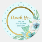 Mint en Faux Gold Floral Baby shower Hartelijk dan Ronde Sticker (Voorkant)