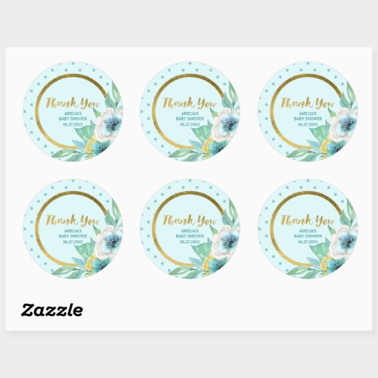 Mint en Faux Gold Floral Baby shower Hartelijk dan Ronde Sticker (Vel)