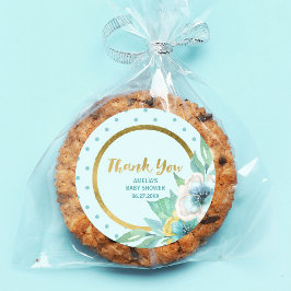 Mint en Faux Gold Floral Baby shower Hartelijk dan Ronde Sticker