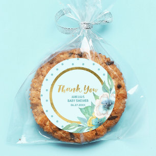 Mint en Faux Gold Floral Baby shower Hartelijk dan Ronde Sticker