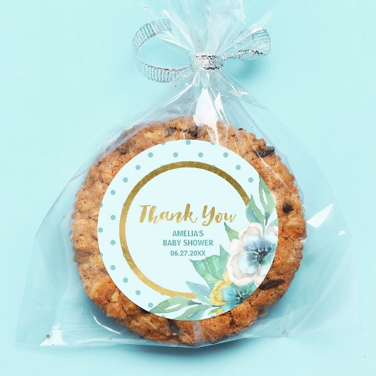 Mint en Faux Gold Floral Baby shower Hartelijk dan Ronde Sticker