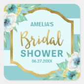 Mint en Faux Gold Floral Vrijgezellenfeest Vierkante Sticker (Voorkant)