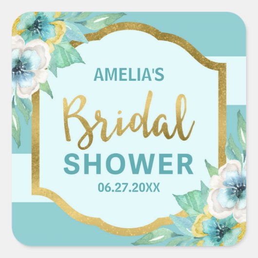 Mint en Faux Gold Floral Vrijgezellenfeest Vierkante Sticker (Voorkant)