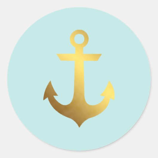 Mint en Faux Gold Foil Anchor Ronde Sticker (Voorkant)