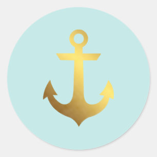 Mint en Faux Gold Foil Anchor Ronde Sticker