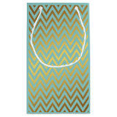 Mint en Faux Gold Foil Chevrons Pattern Klein Cadeauzakje (Achterkant)