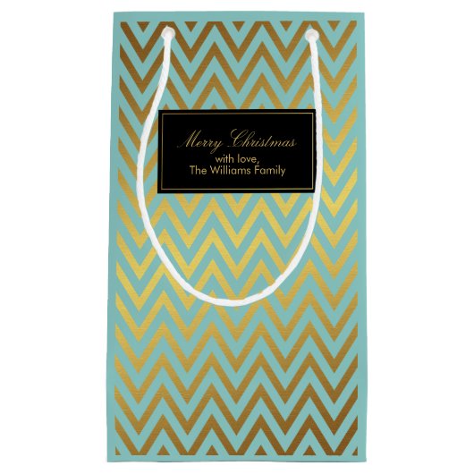 Mint en Faux Gold Foil Chevrons Pattern Klein Cadeauzakje (Voorkant)