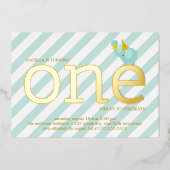 Mint en Faux Gold Foil Elephant Birthday Party in Folie Uitnodiging (Voorkant)