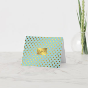 Mint en Faux Gold Foil Polka Dots monogramma Notitiekaartje