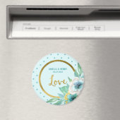 Mint en Faux Gold, Waterverf Floral Wedding Love Magneet (Insitu (Vaatwasser))