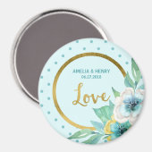 Mint en Faux Gold, Waterverf Floral Wedding Love Magneet (Voorkant / Achterkant)