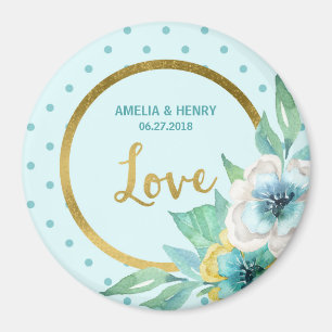 Mint en Faux Gold, Waterverf Floral Wedding Love Magneet